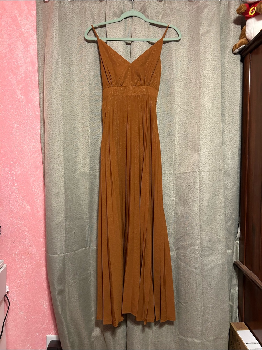 Charmed Hearts Spaghetti-Strap Maxi Dress in Rust Brown